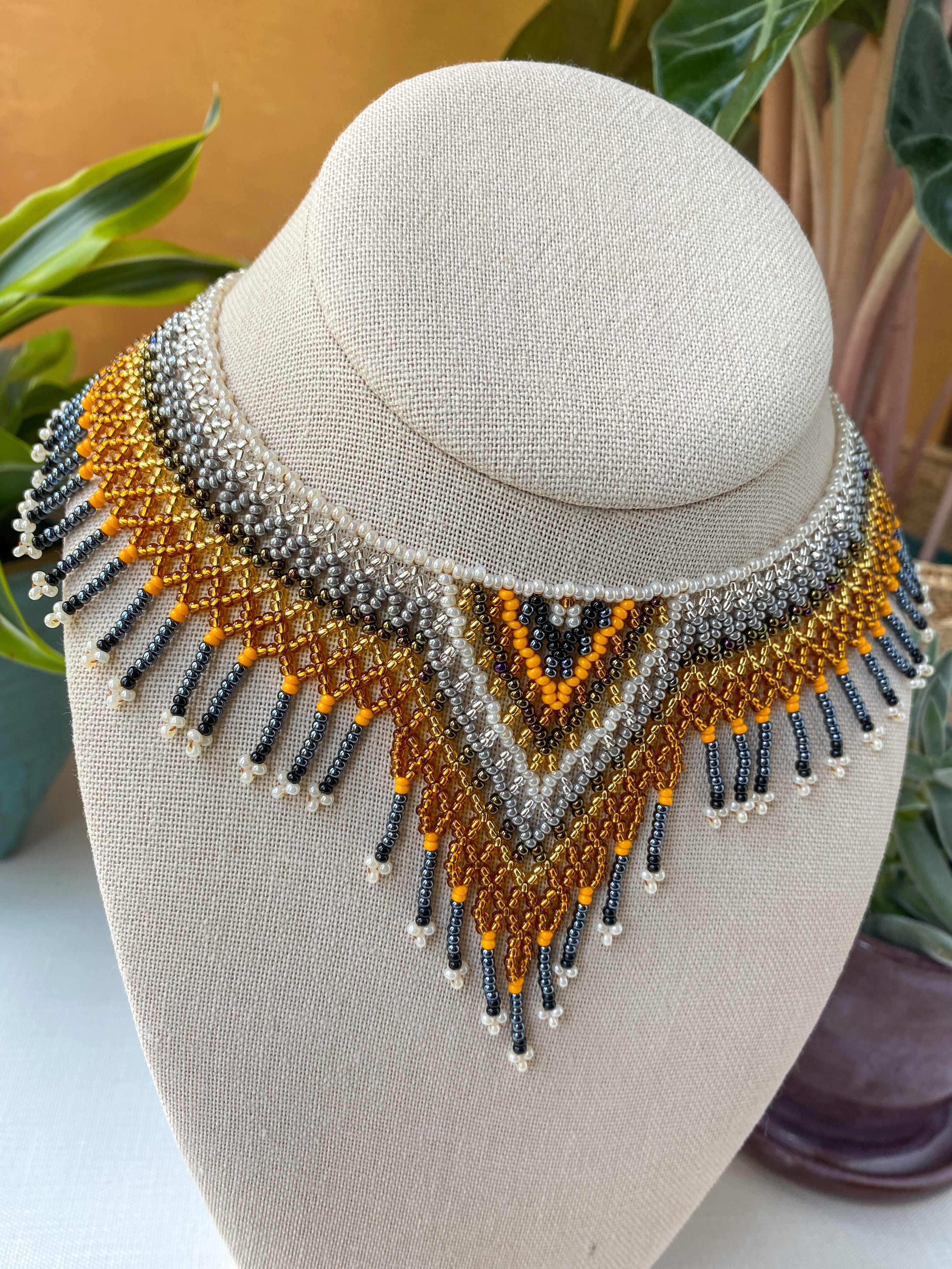 Fuerza Bib Necklace - Gold & Gray